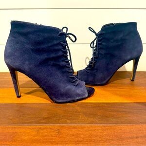 Saks Fifth Avenue Blue Suede Peep Toe Bootie Size 7.5